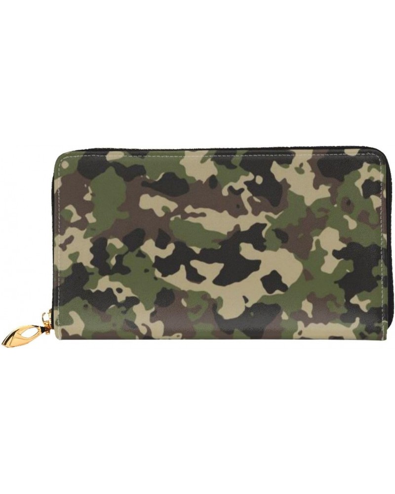 Forest Camo Leather Long Wallet Card Holder Organizer Wallet Zipper Wristlet Clutch Bag For Men Women $29.50 Wristlets