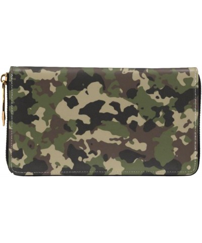 Forest Camo Leather Long Wallet Card Holder Organizer Wallet Zipper Wristlet Clutch Bag For Men Women $29.50 Wristlets