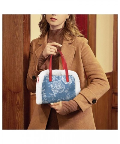 Floral Fluffy Handbag Shoulder Bag, Flower Pattern Plush Underarm Bag Messenger Bag For Women Girl Teens Winter 33 $18.14 Totes