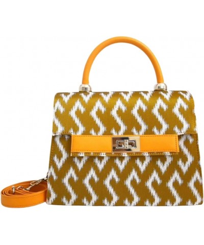 Line Kho Hand-woven Fabric Mini Crossbody Bag Top Handle Handbag Yellow $24.77 Crossbody Bags