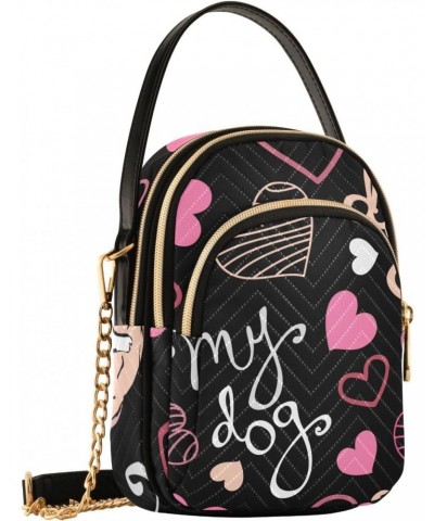 Bulldog Puppy Heart Multi Pockets Crossbody Bags for Women Zip Cell Phone Purse Wallet Bag with Detachable Shoulder Strap Tra...