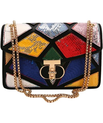 Color Block Satchel Bag New Metal Chain Crossbody Bag Women's Purse Large Capacity Single Shoulder Bag Female Color $46.14 Totes