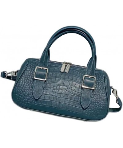 Crocodile Pattern Boston Bag Genuine Leather Shoulder Handbag Purses With Cross-body Chain Strap (Black) Blue $55.56 Crossbod...