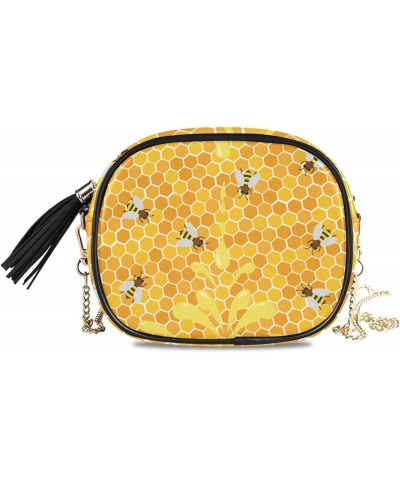 Women's Honeycomb Yellow Bee Honey Crossbody Bag Fashion Purses Bag Cross Body Bag Shoulder Handbag with Adjustable Chain Str...