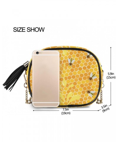 Women's Honeycomb Yellow Bee Honey Crossbody Bag Fashion Purses Bag Cross Body Bag Shoulder Handbag with Adjustable Chain Str...