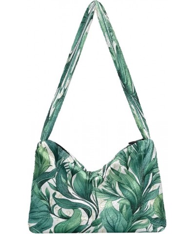 Green Leaves Modern Woman Shoulder Bag, Shoulder Tote Bag, Autumn Handbags Green Leaves Modern-8 $10.74 Totes