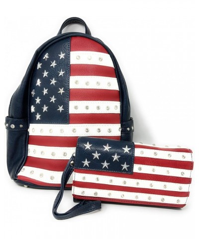 American Flag Rhinestone Women's Handbags Purse Wallet Set in Multi-Color American Backpack Set $34.00 Shoulder Bags