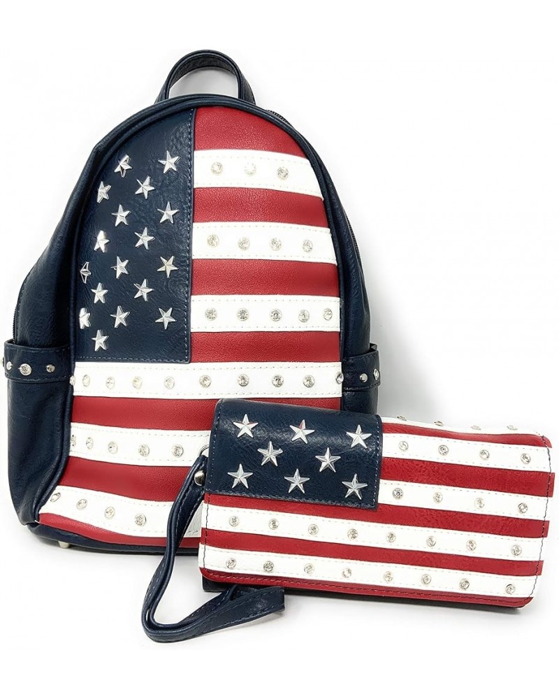 American Flag Rhinestone Women's Handbags Purse Wallet Set in Multi-Color American Backpack Set $34.00 Shoulder Bags