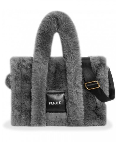 Large Tote Bag for Women Soft Winter Fluffy Fuzzy Furry Plush Top Handle Purse and Handbag With Long Shoulder Strap Dark Grey...