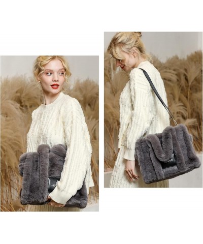 Large Tote Bag for Women Soft Winter Fluffy Fuzzy Furry Plush Top Handle Purse and Handbag With Long Shoulder Strap Dark Grey...