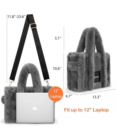 Large Tote Bag for Women Soft Winter Fluffy Fuzzy Furry Plush Top Handle Purse and Handbag With Long Shoulder Strap Dark Grey...