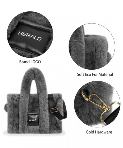 Large Tote Bag for Women Soft Winter Fluffy Fuzzy Furry Plush Top Handle Purse and Handbag With Long Shoulder Strap Dark Grey...