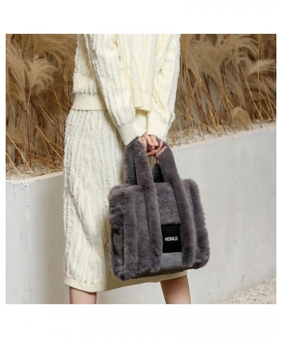 Large Tote Bag for Women Soft Winter Fluffy Fuzzy Furry Plush Top Handle Purse and Handbag With Long Shoulder Strap Dark Grey...