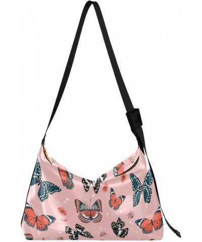 Butterflies Pink Hobo Bags for Women Purses Leather Crossbody Bag Handbag Shoulder Bag for Work Travel Gifts $15.84 Hobo Bags