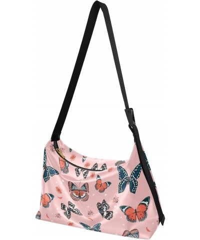 Butterflies Pink Hobo Bags for Women Purses Leather Crossbody Bag Handbag Shoulder Bag for Work Travel Gifts $15.84 Hobo Bags