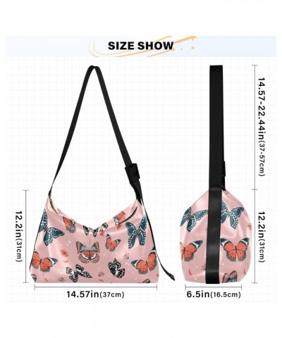 Butterflies Pink Hobo Bags for Women Purses Leather Crossbody Bag Handbag Shoulder Bag for Work Travel Gifts $15.84 Hobo Bags