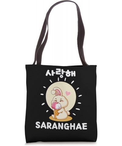 Saranghae Kawaii Cute Bunny Hangul Korean Tote Bag $10.27 Totes