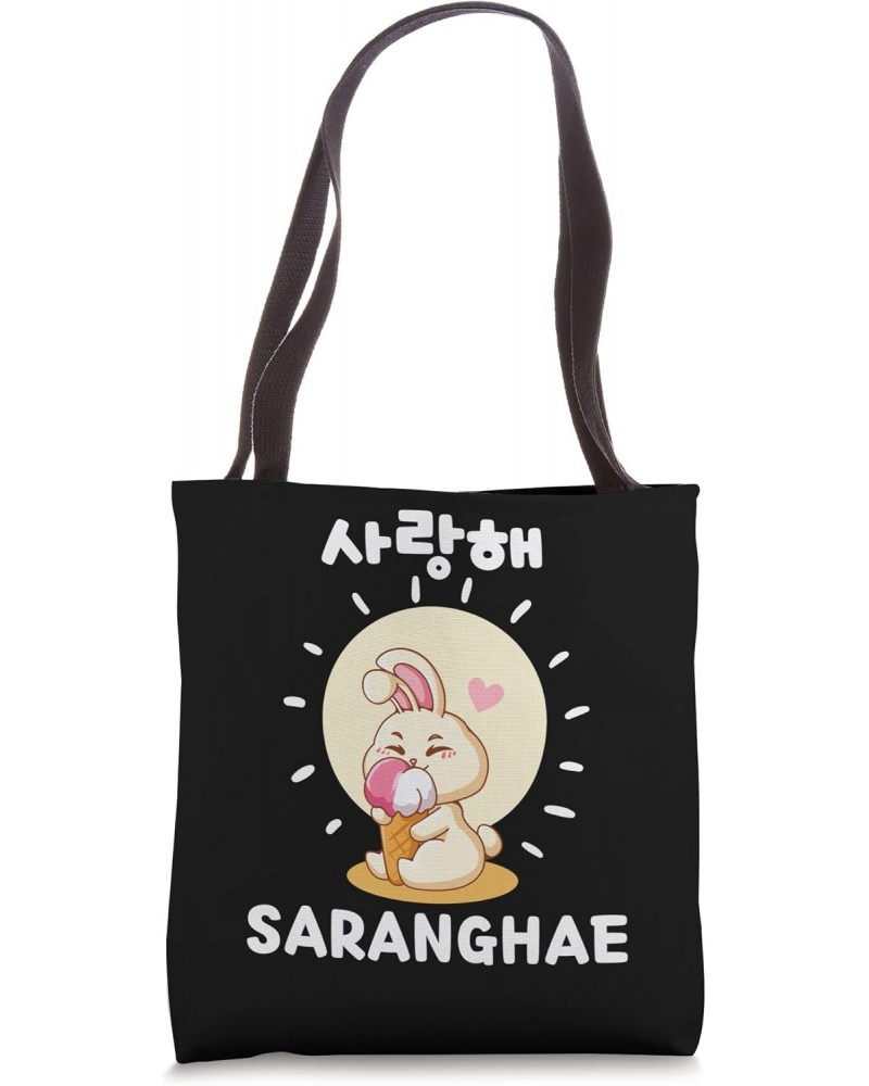 Saranghae Kawaii Cute Bunny Hangul Korean Tote Bag $10.27 Totes