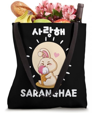 Saranghae Kawaii Cute Bunny Hangul Korean Tote Bag $10.27 Totes