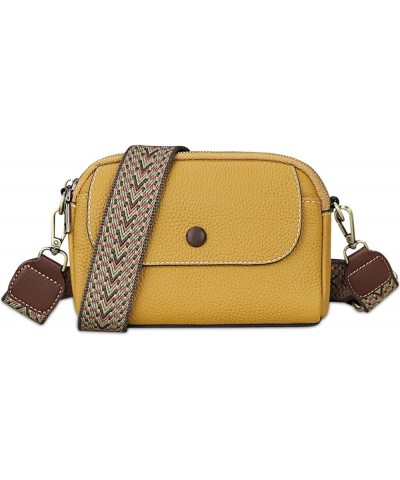 Crossbody Bags for Women - Genuine Leather Triple Zip Purse with Two Straps and Multi-Pockets Two Straps Yellow $26.82 Crossb...