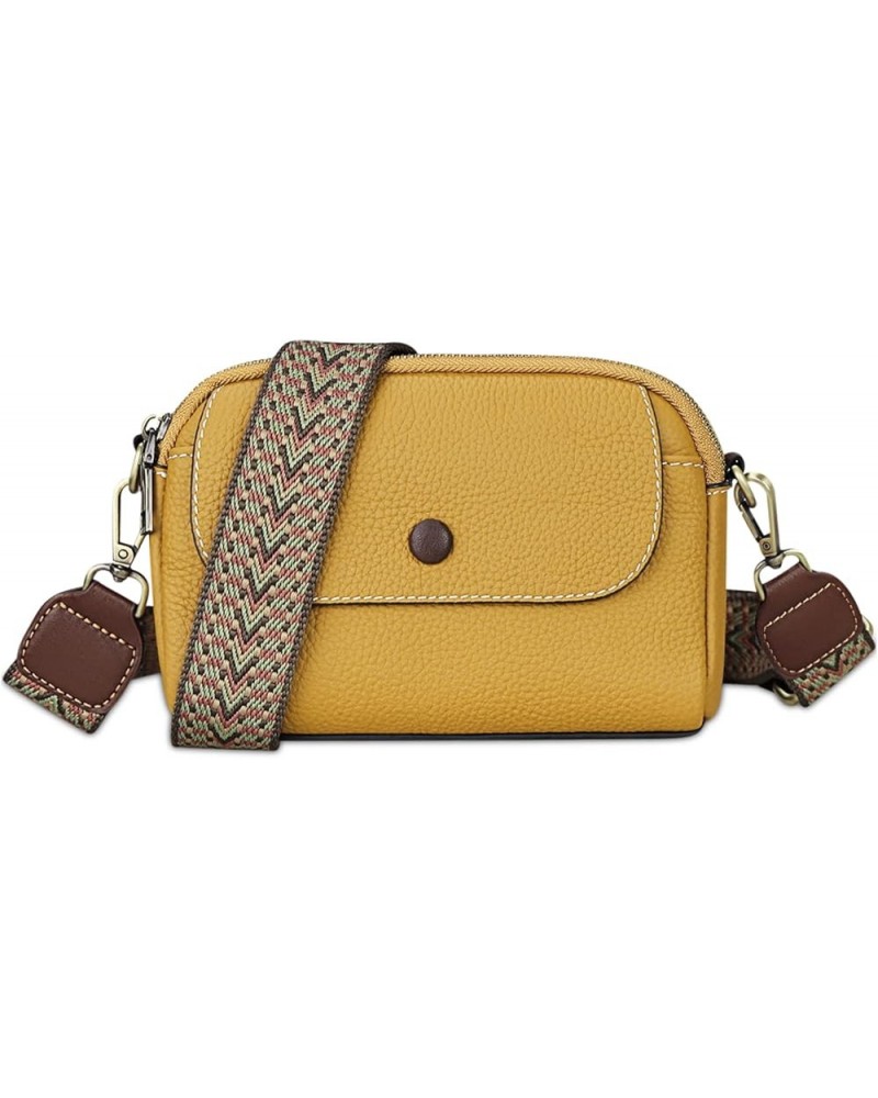 Crossbody Bags for Women - Genuine Leather Triple Zip Purse with Two Straps and Multi-Pockets Two Straps Yellow $26.82 Crossb...