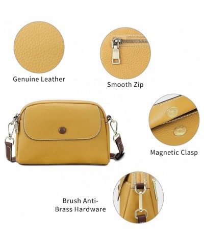 Crossbody Bags for Women - Genuine Leather Triple Zip Purse with Two Straps and Multi-Pockets Two Straps Yellow $26.82 Crossb...