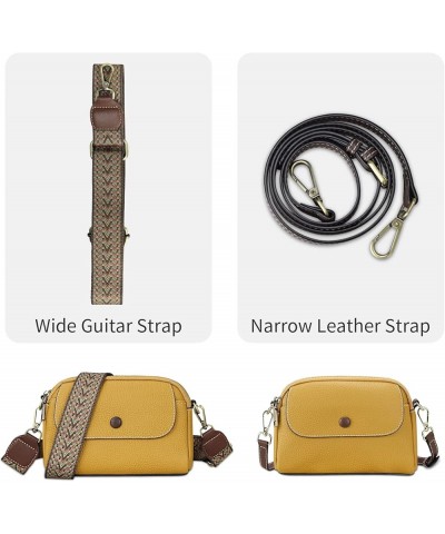 Crossbody Bags for Women - Genuine Leather Triple Zip Purse with Two Straps and Multi-Pockets Two Straps Yellow $26.82 Crossb...