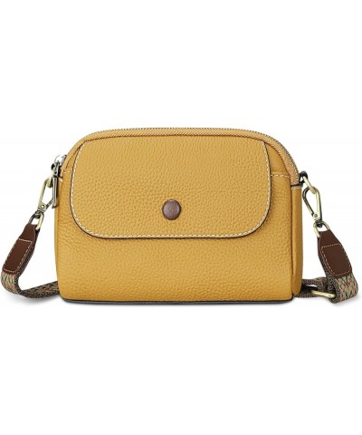 Crossbody Bags for Women - Genuine Leather Triple Zip Purse with Two Straps and Multi-Pockets Two Straps Yellow $26.82 Crossb...