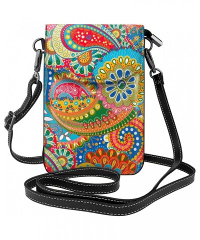 Colorful Paisley Floral Small Crossbody Cell Phone Purse for Women Cellphone Wallet Adjustable Strap $15.29 Crossbody Bags