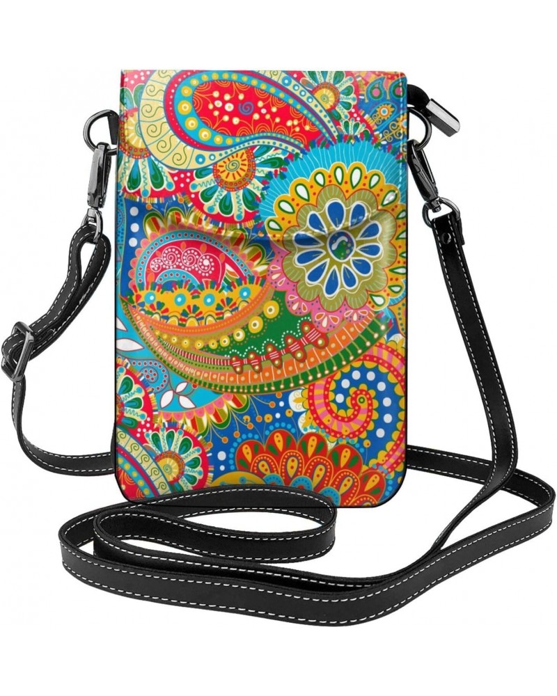 Colorful Paisley Floral Small Crossbody Cell Phone Purse for Women Cellphone Wallet Adjustable Strap $15.29 Crossbody Bags