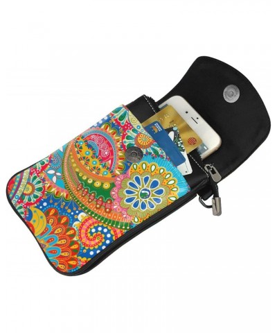 Colorful Paisley Floral Small Crossbody Cell Phone Purse for Women Cellphone Wallet Adjustable Strap $15.29 Crossbody Bags