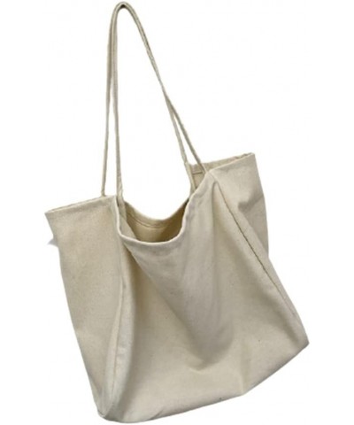 Womens Simple Literature Canvas Bag Large-Capacity Shoulder bag White $9.01 Shoulder Bags