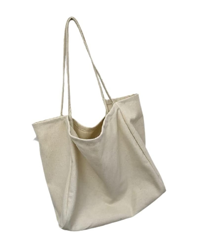 Womens Simple Literature Canvas Bag Large-Capacity Shoulder bag White $9.01 Shoulder Bags