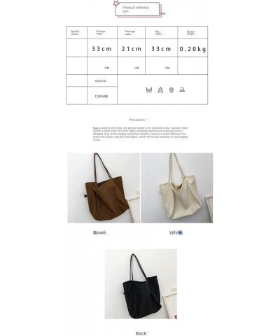 Womens Simple Literature Canvas Bag Large-Capacity Shoulder bag White $9.01 Shoulder Bags