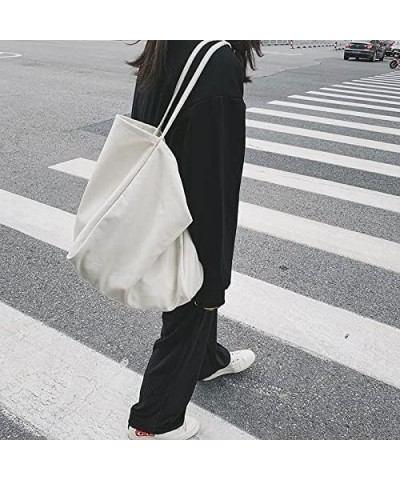 Womens Simple Literature Canvas Bag Large-Capacity Shoulder bag White $9.01 Shoulder Bags