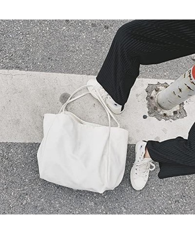 Womens Simple Literature Canvas Bag Large-Capacity Shoulder bag White $9.01 Shoulder Bags