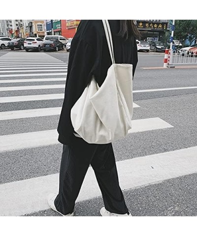 Womens Simple Literature Canvas Bag Large-Capacity Shoulder bag White $9.01 Shoulder Bags