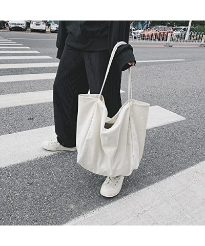 Womens Simple Literature Canvas Bag Large-Capacity Shoulder bag White $9.01 Shoulder Bags