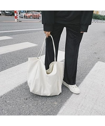 Womens Simple Literature Canvas Bag Large-Capacity Shoulder bag White $9.01 Shoulder Bags