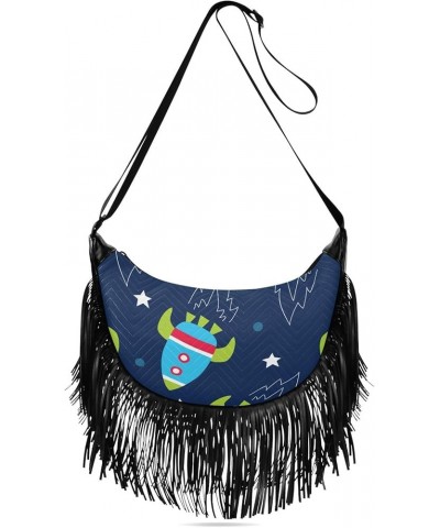 Women Fringe Tassel Cross Body Bag Cute Dinosaur Blue Leisure Shoulder Bag Color251 $12.95 Crossbody Bags