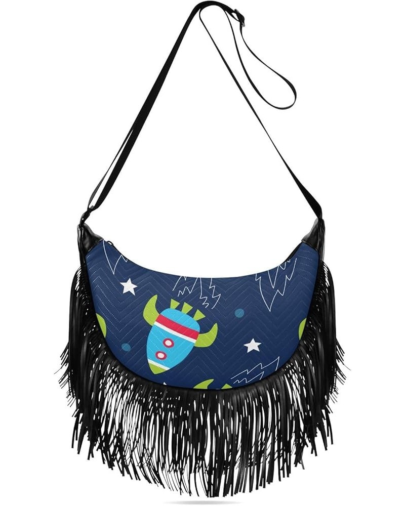 Women Fringe Tassel Cross Body Bag Cute Dinosaur Blue Leisure Shoulder Bag Color251 $12.95 Crossbody Bags