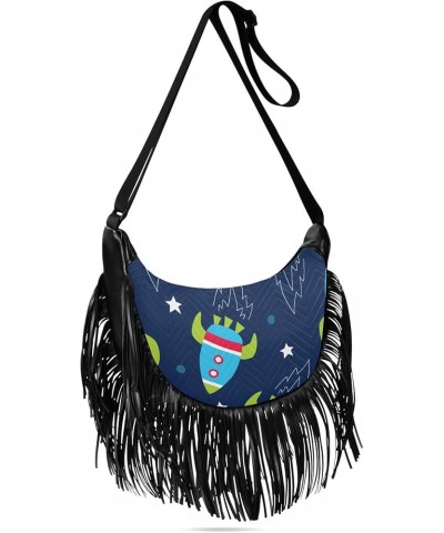 Women Fringe Tassel Cross Body Bag Cute Dinosaur Blue Leisure Shoulder Bag Color251 $12.95 Crossbody Bags