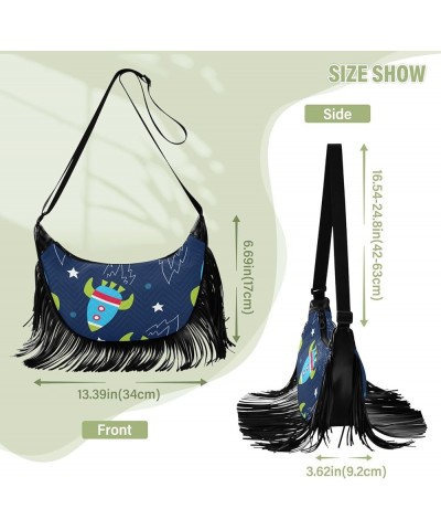 Women Fringe Tassel Cross Body Bag Cute Dinosaur Blue Leisure Shoulder Bag Color251 $12.95 Crossbody Bags