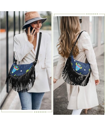 Women Fringe Tassel Cross Body Bag Cute Dinosaur Blue Leisure Shoulder Bag Color251 $12.95 Crossbody Bags