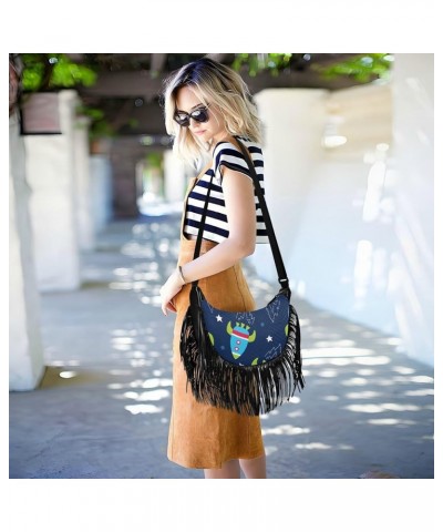 Women Fringe Tassel Cross Body Bag Cute Dinosaur Blue Leisure Shoulder Bag Color251 $12.95 Crossbody Bags