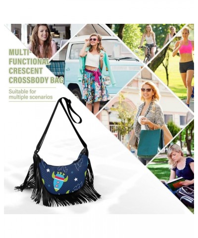 Women Fringe Tassel Cross Body Bag Cute Dinosaur Blue Leisure Shoulder Bag Color251 $12.95 Crossbody Bags