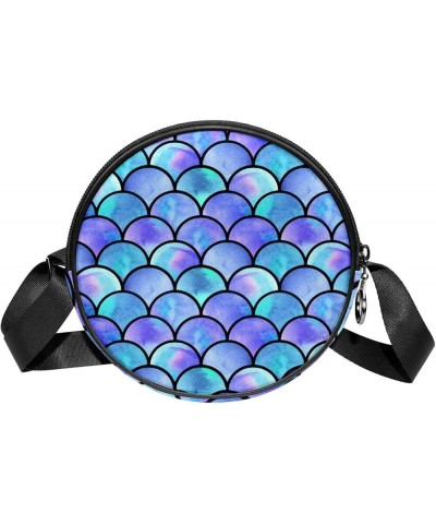 Mermaid Sea-Maid Scale Crossbody Bag for Women Teen Girls Round Canvas Shoulder Bag Purse Tote Handbag Bag Multi14 $9.45 Totes