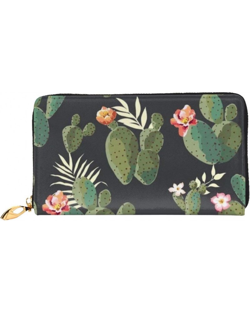 Leather Clutch Wallet Cell Phone Purse Fashion Wristlet Handbag For Women Men-Vintage Cactus $23.58 Wristlets