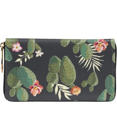 Leather Clutch Wallet Cell Phone Purse Fashion Wristlet Handbag For Women Men-Vintage Cactus $23.58 Wristlets