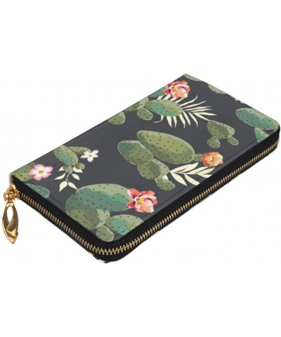 Leather Clutch Wallet Cell Phone Purse Fashion Wristlet Handbag For Women Men-Vintage Cactus $23.58 Wristlets